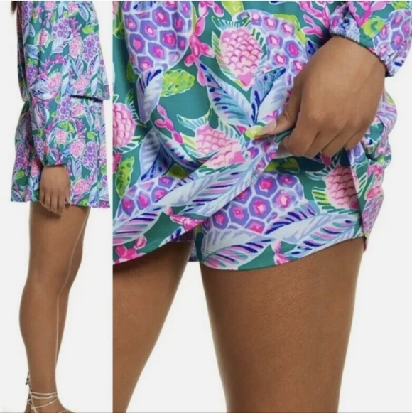 Lilly Pulitzer Lana Skort Romper Maldives Green Turtle Wave Off-Shoulder XXS - Picture 3 of 10